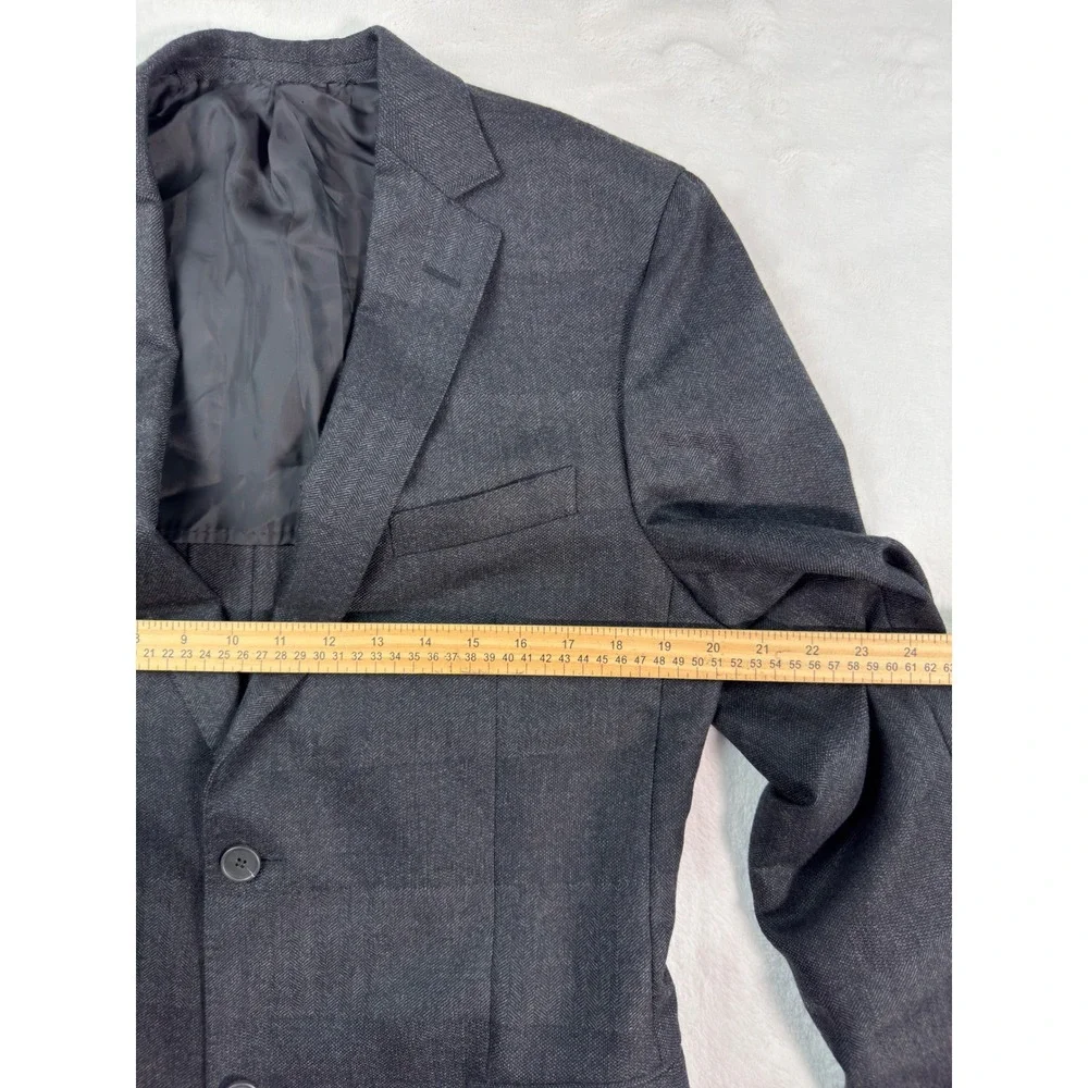 Z Zegna Mens 52L Charcoal Grey Wool Silk Herringbone Blazer Jacket Drop 8 Deco